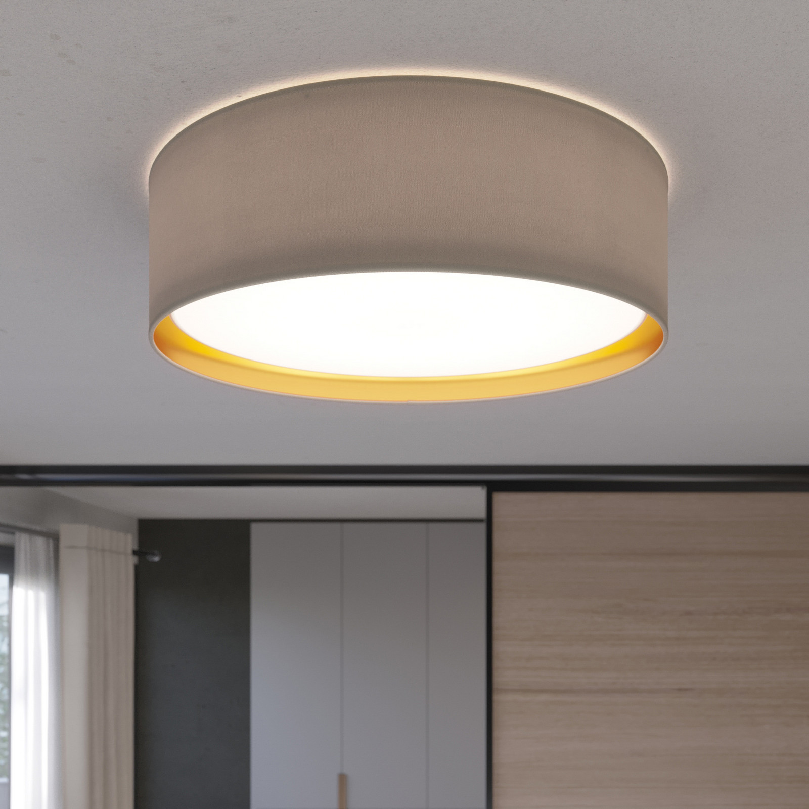TK Lighting Plafonieră Bilbao gri/auriu Ø 60 cm - dormitor - modern - gri alb auriu - Țesătură / Textil