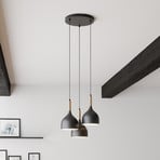 Hanging light Noak 3-bulb round black/wood Natur