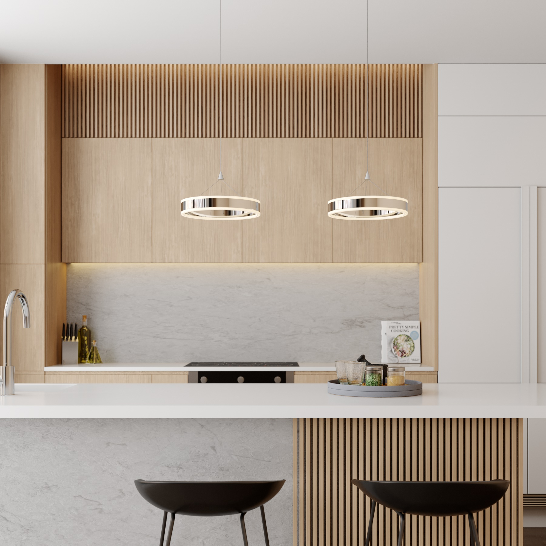Lucande Lyani LED pendant lamp, two rings, horizontal, for Living / Dining Room, metal, acrylic, 9.5 W, energy efficiency: A+, L: 85 cm, W: 30 cm