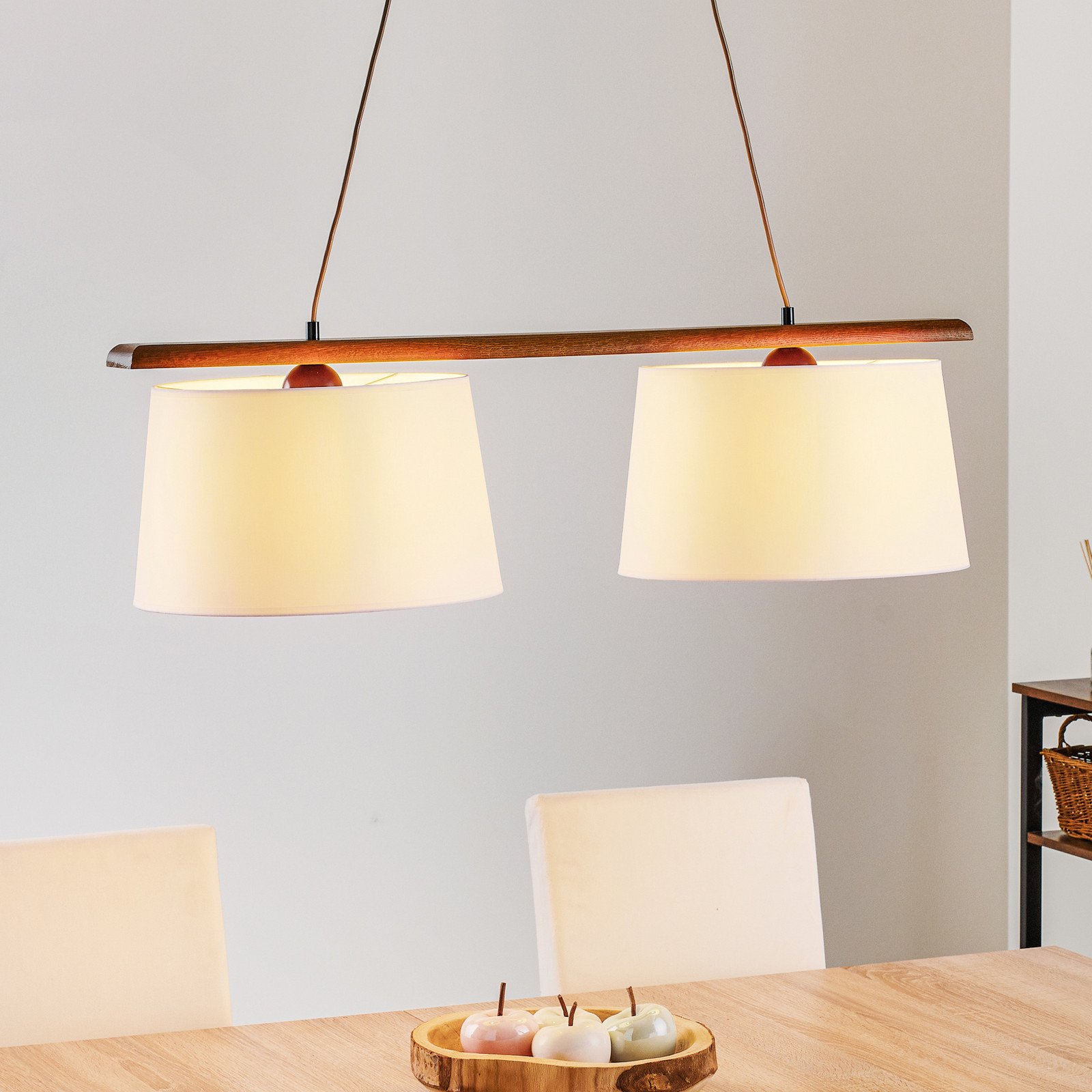 Lamkur Lampă suspendată Sweden 2 becuri stejar rustic - Camera de zi / sufragerie - modern - stejar rustic alb - Lemn