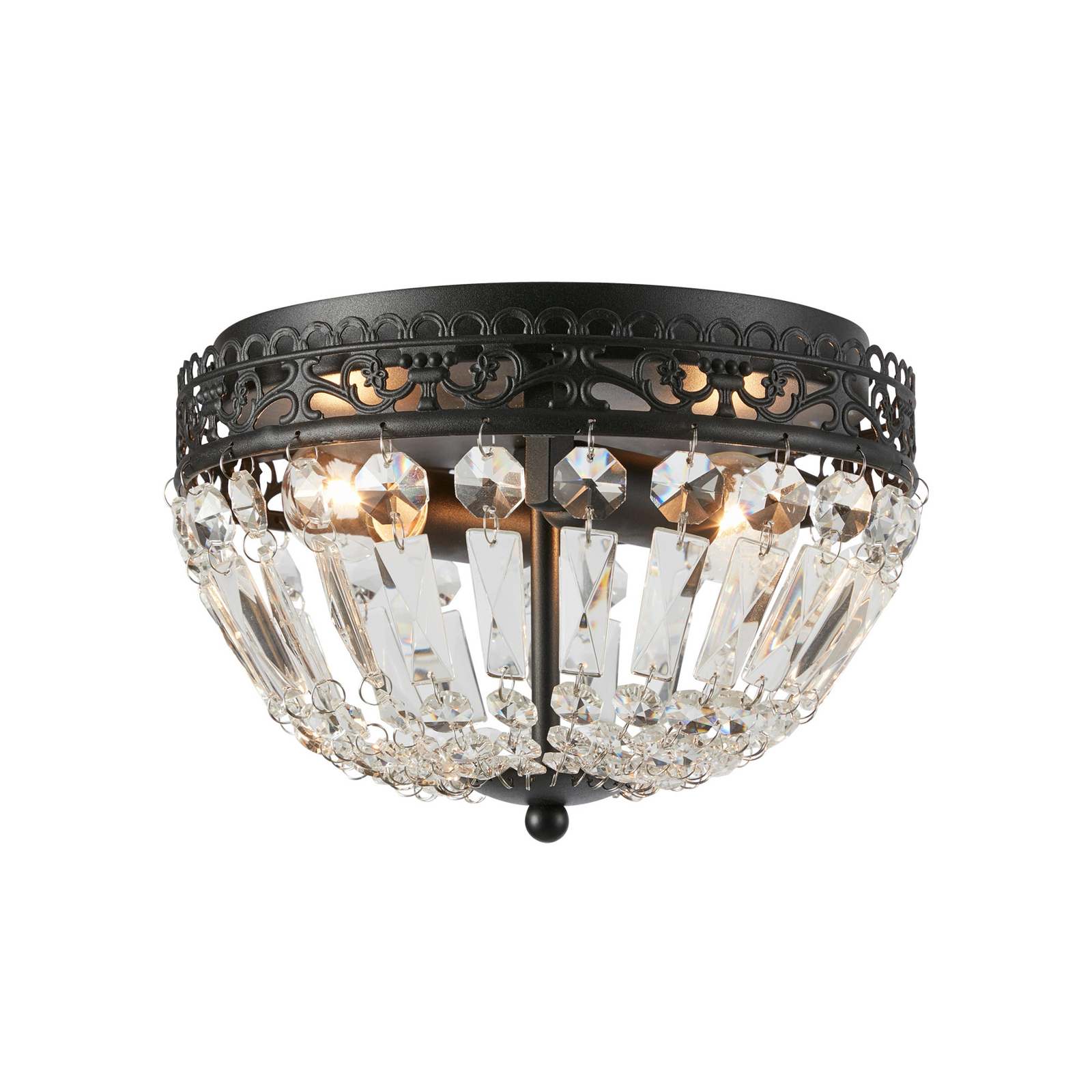 Etienne loftlampe, glaskrystaller, Ø 25 cm, sort