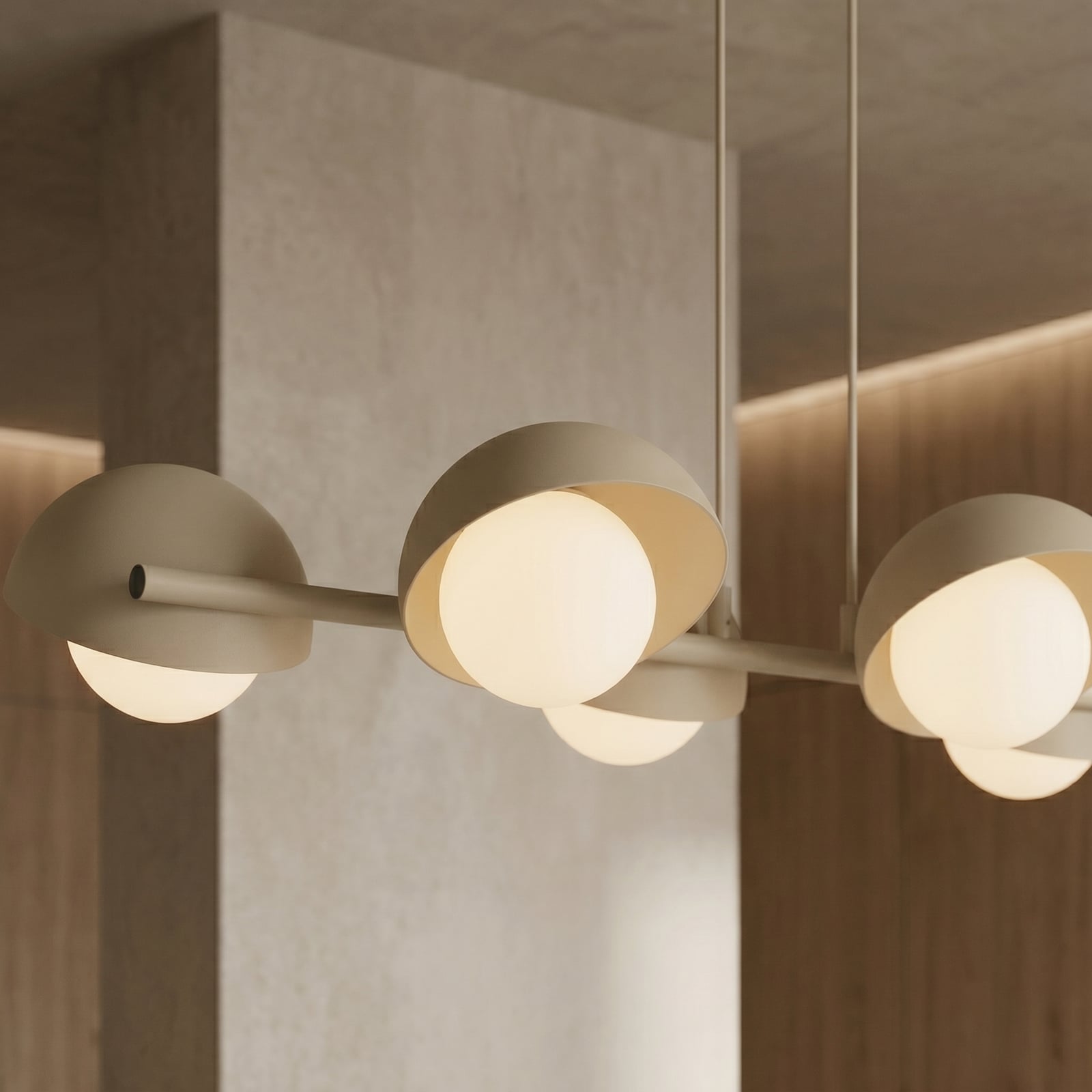 BOOM pendant light, beige, length 88 cm, 6-bulb, metal/glass BOOM pendant light, beige, length 88 cm, 6-bulb, metal/glass