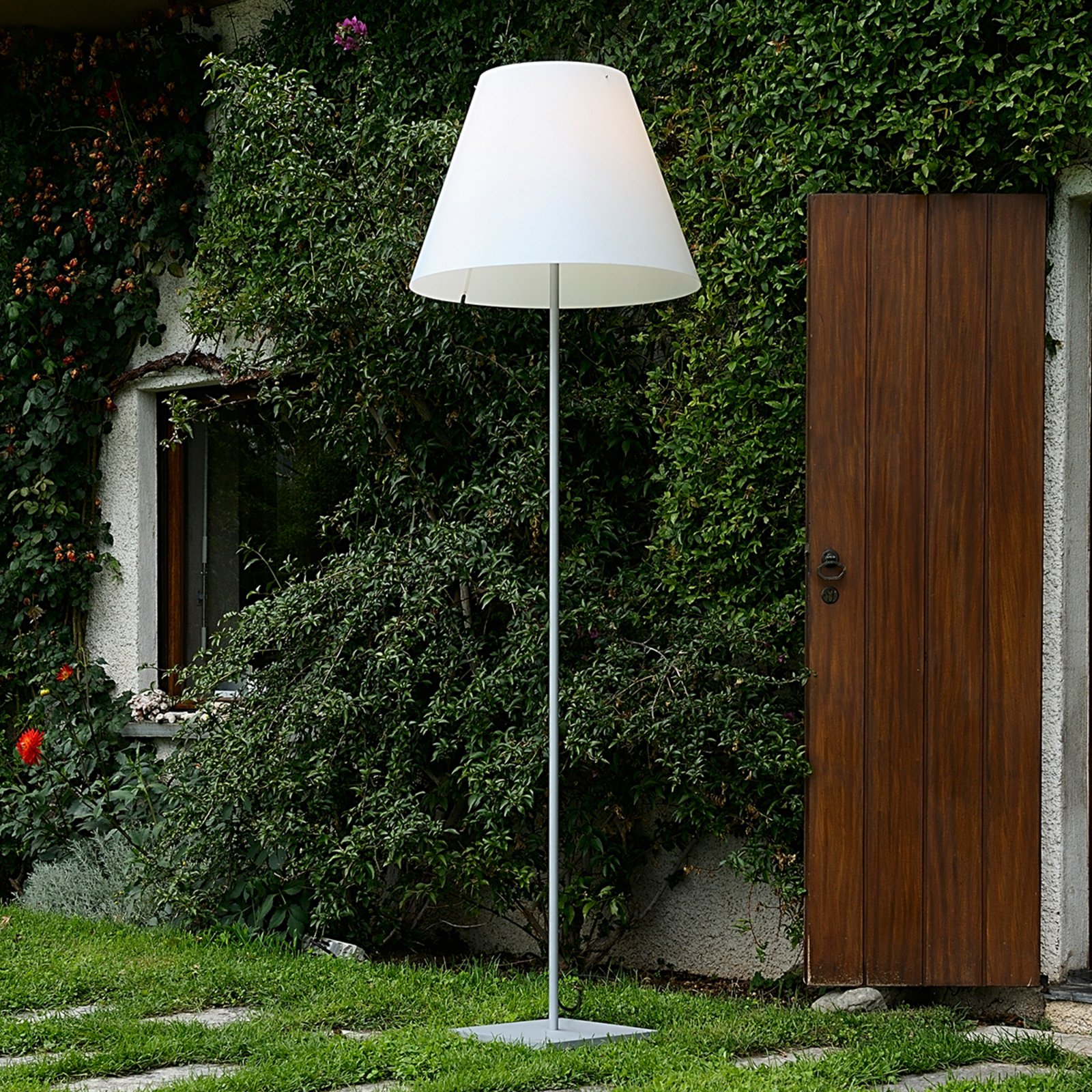 Grande Costanza Lampadaire d'Exterieur Base Fixe Aluminium/Off-White - Lucepla