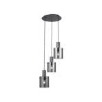 Riffelini hanging light, Ø 48 cm, smoky grey, glass, 3-bulb.