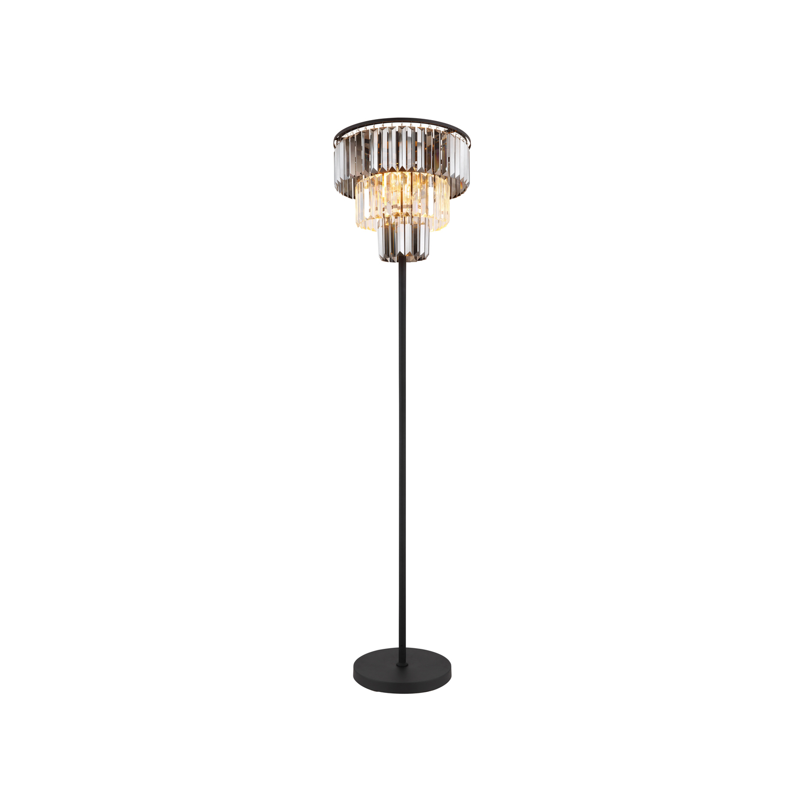 Lámpara de pie Naxis, negro/gris humo, altura 160 cm, cristal