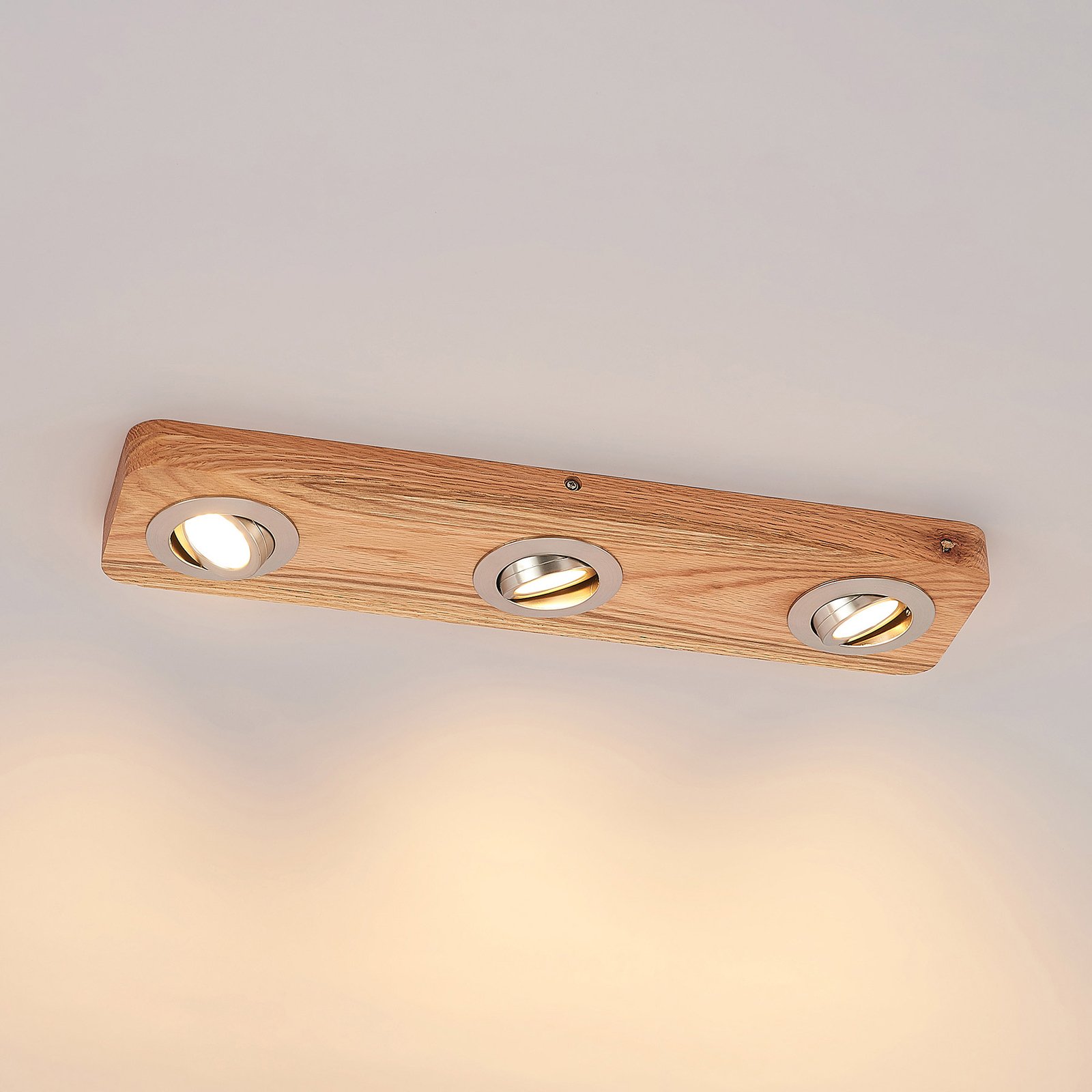 Lindby Mikari lampa sufitowa LED z drewna, 3-pkt.