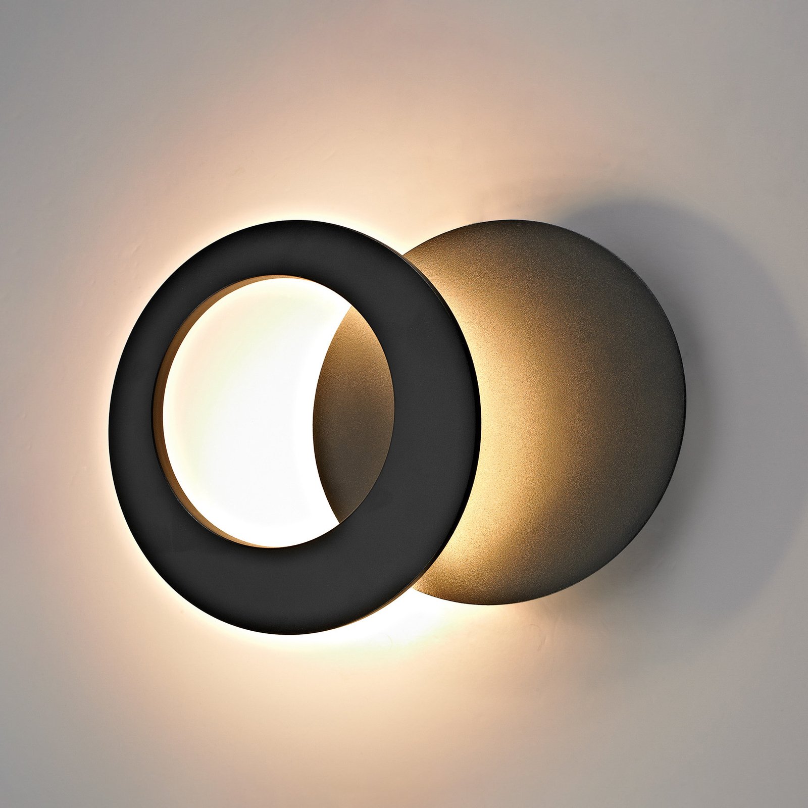 Toronto LED wandlamp, zwart, Ø 26 cm, aluminium, verstelbaar