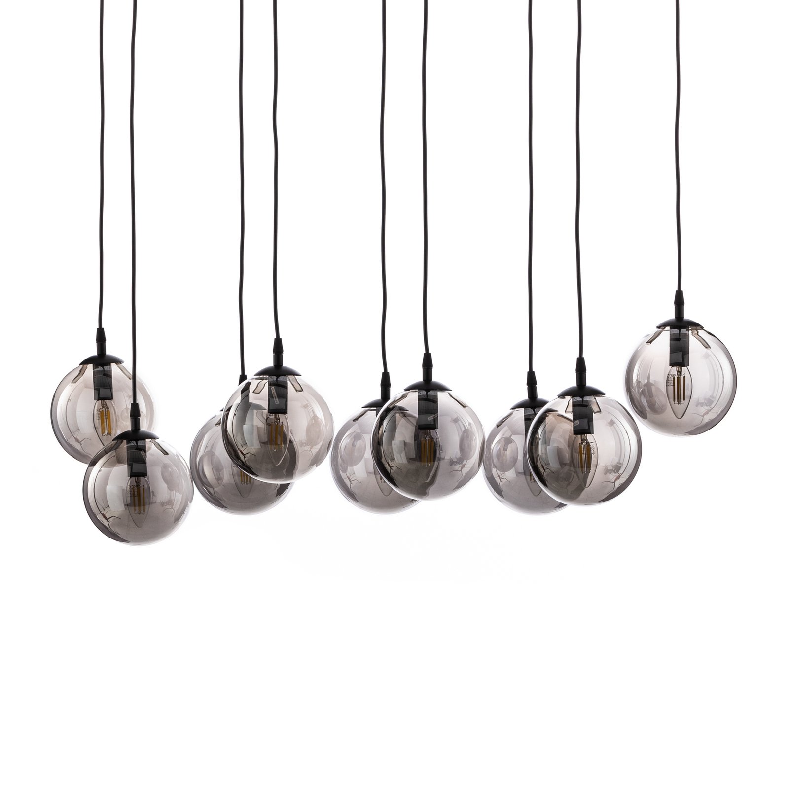 Glassy hanglamp, 9-lamps, zwart, grafiet, glas, E14