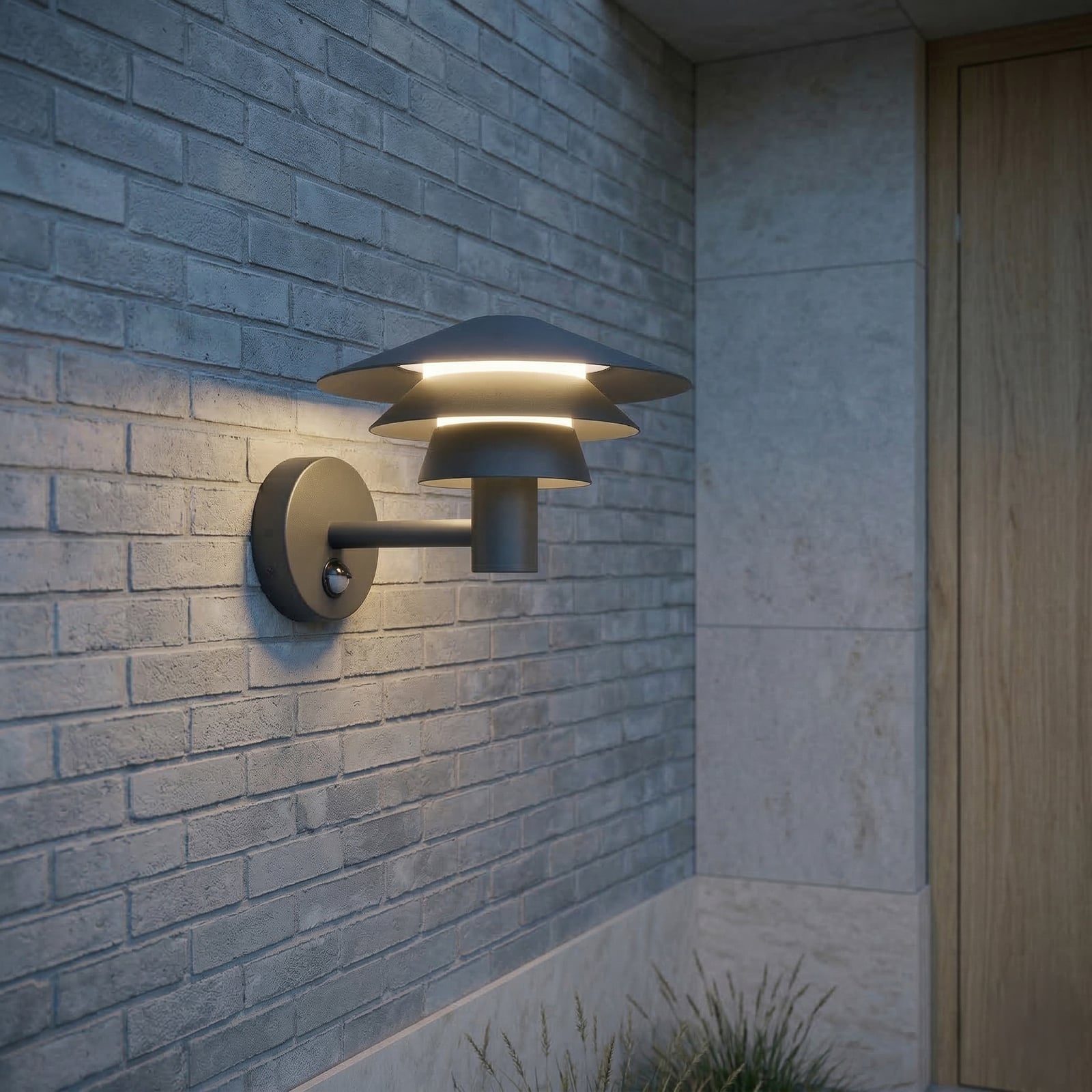 Montaro LED-Außenwandleuchte, IP54, anthrazit, Sensor, Aluminium - Lucande