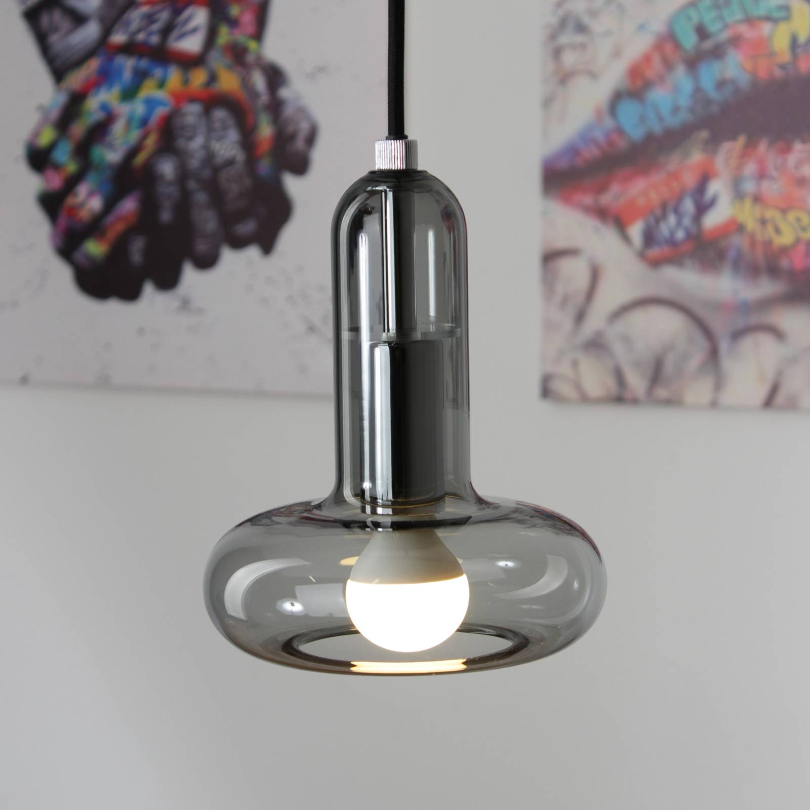 Eco-Light Suspension Perseus gris fumé Ø 15 cm verre intensité variable