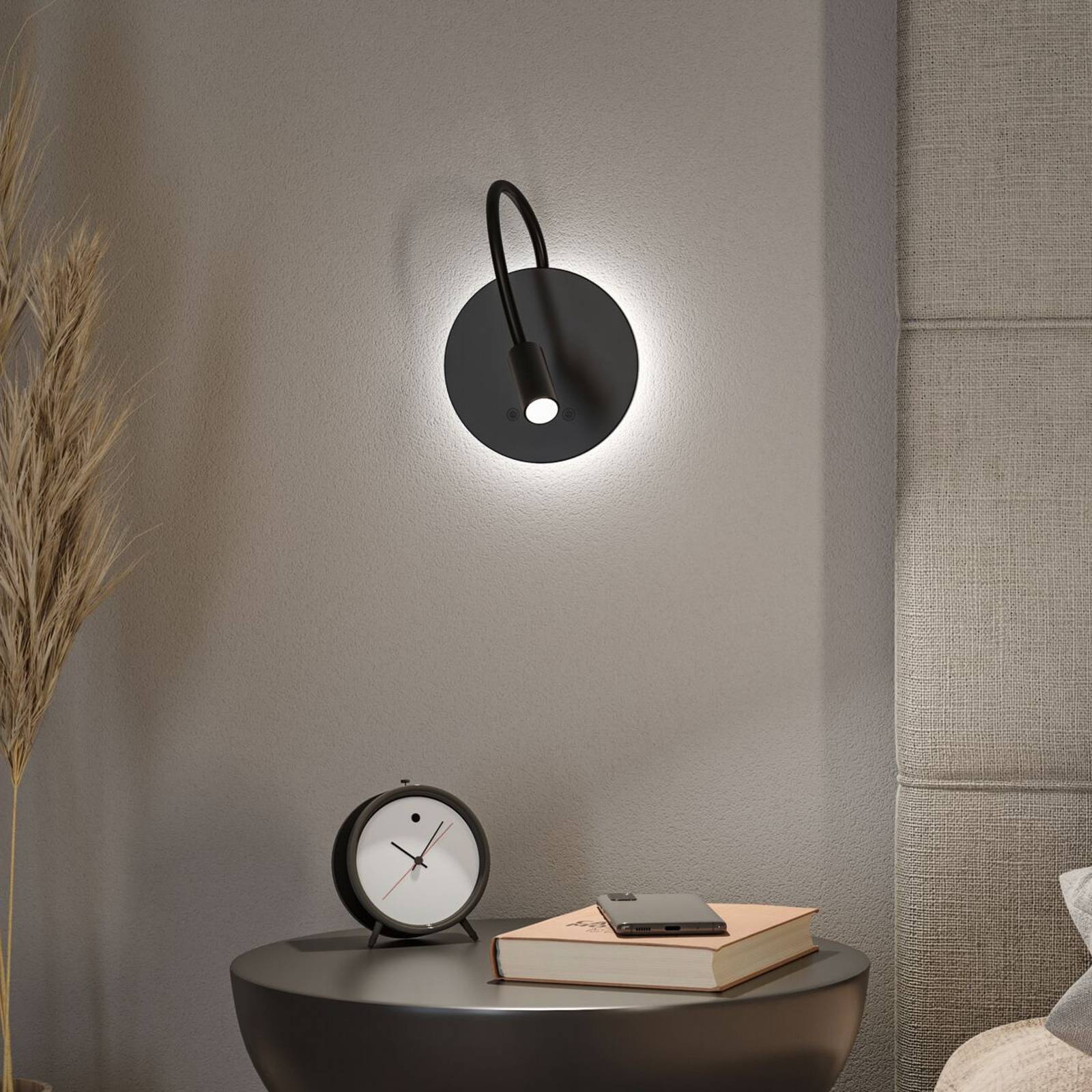 Paulmann Miora LED wandlamp op accu, zwart, flexibele arm, dimmer