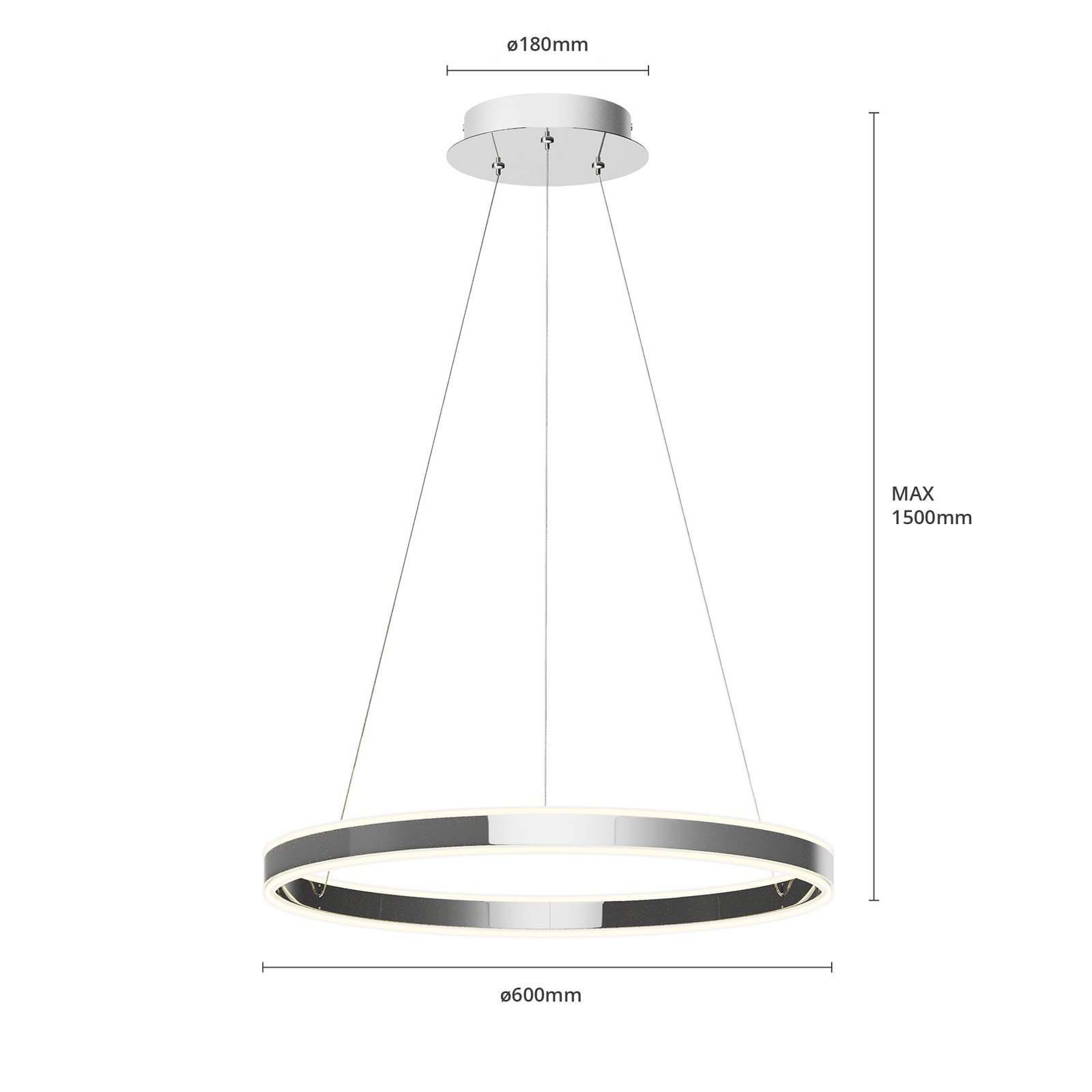 Suspension LED Lyani en chromé, dimmable, 60 cm