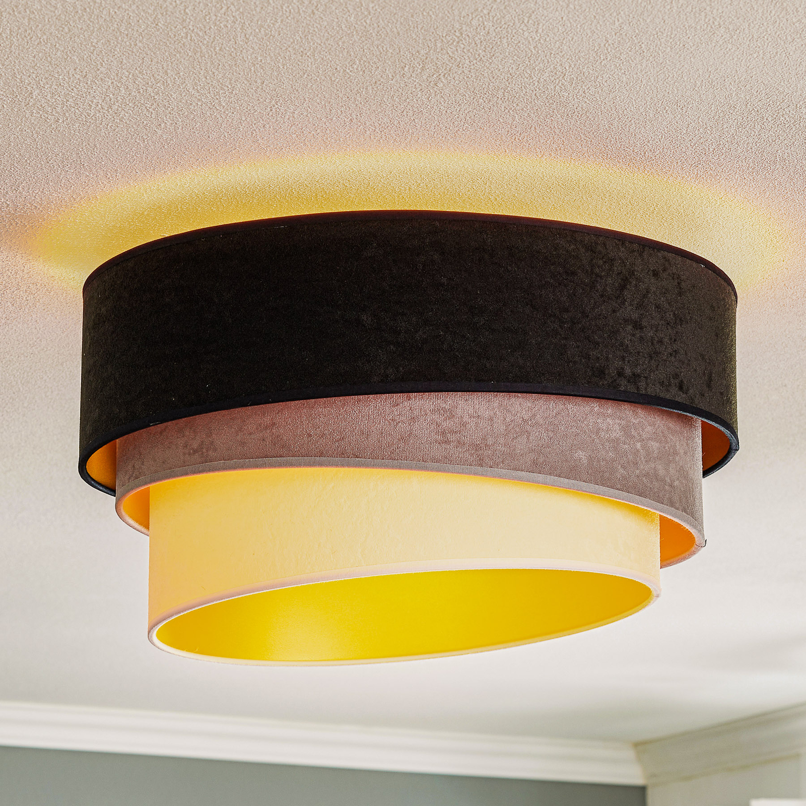 Plafoniera Devon, nero/grigio/ecru/oro Ø45cm