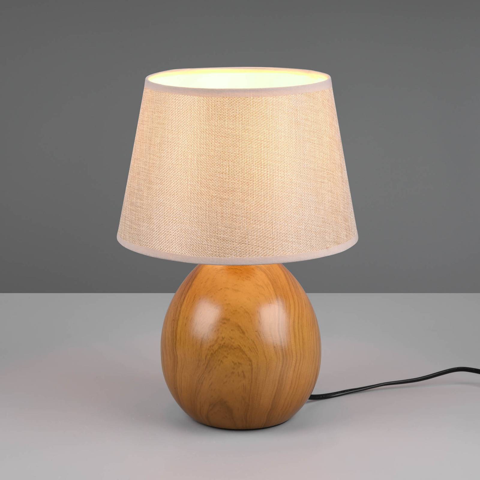 Reality Leuchten Loxur table lamp, height 35 cm, beige/wood look