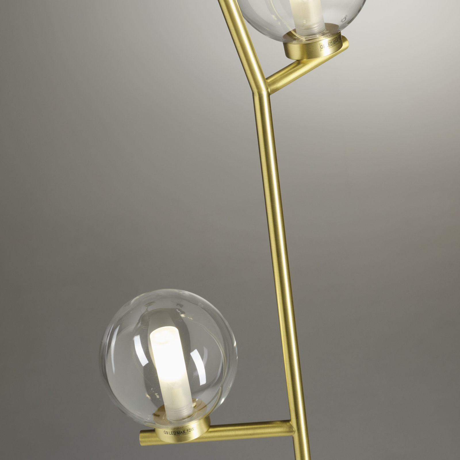 Vloerlamp Camely, geborsteld goud/helder, 3-lamps, glas