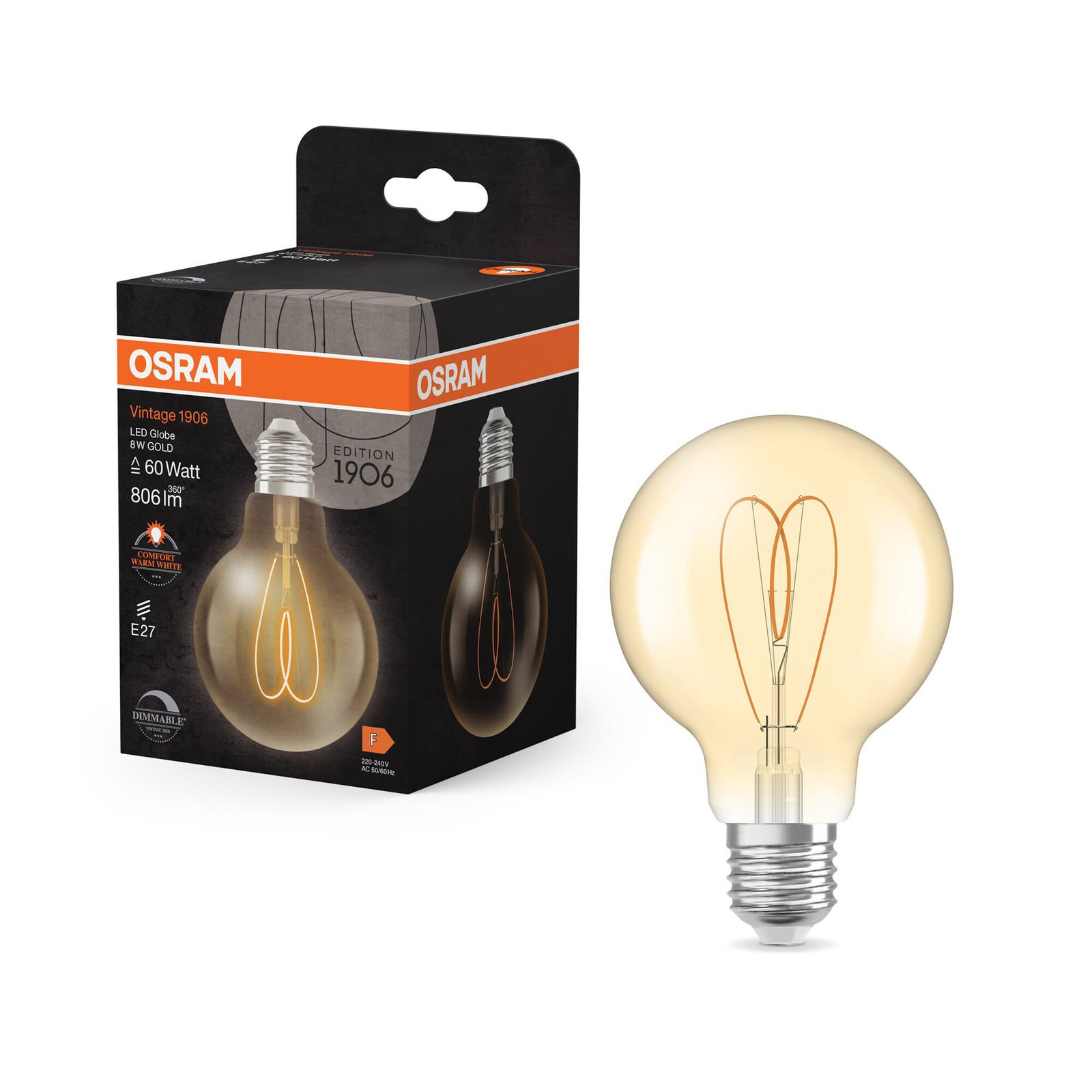 OSRAM LED Vintage G80 E27 8W 922 Heart Filament ściemniany złoty