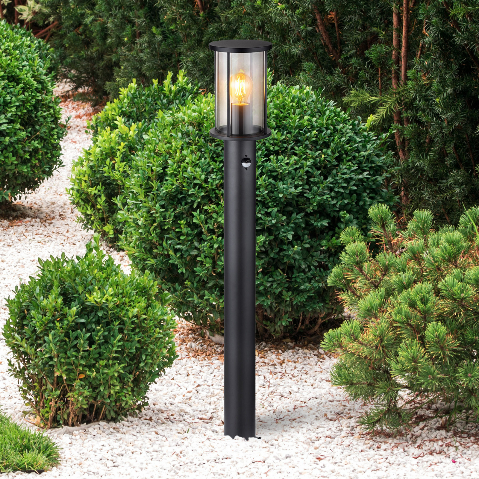Wegeleuchte Gracey, schwarz, Sensor, 100 cm, IP54, E27