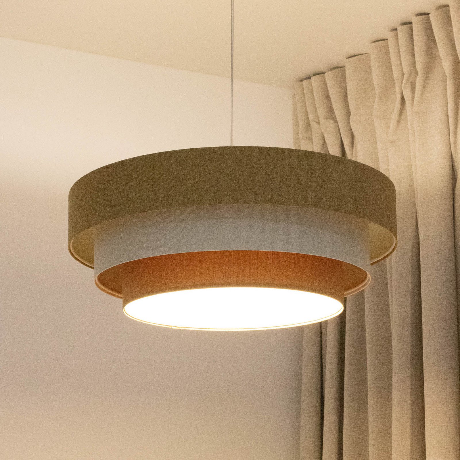 Maco Design Lampă suspendată Triniti bej/crem Ø 60 cm material textil - Camera de zi / sufragerie - bej crem - Țesătură / Textil