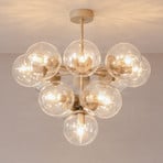 Zumba ceiling light, grey-beige/clear, 13-bulb, glass