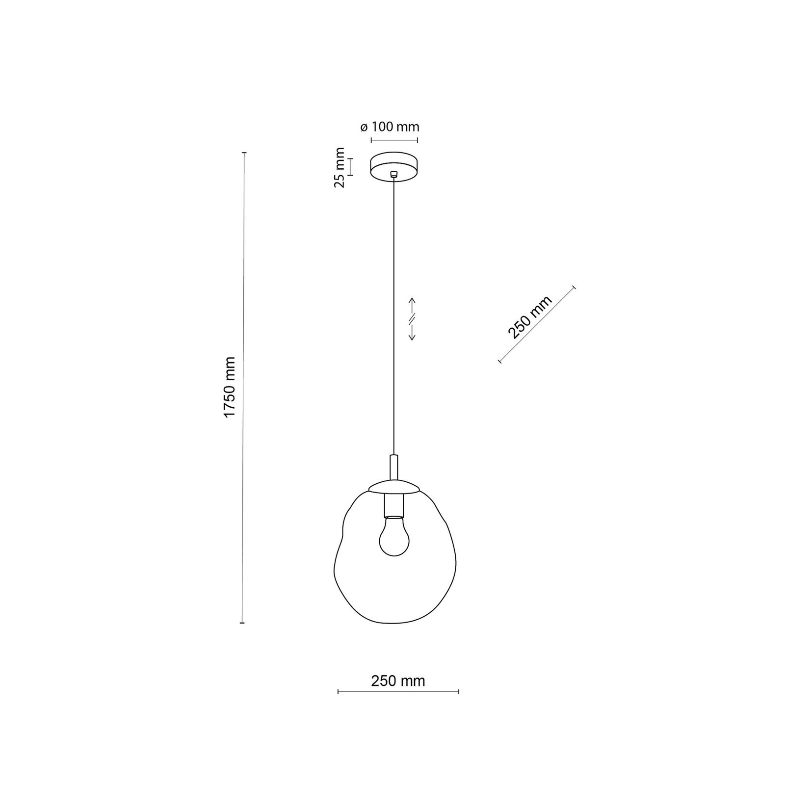 Sol Mini hanglamp, glas, Ø 25 cm, zwart/grafietgrijs