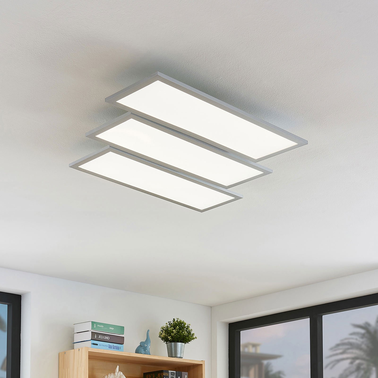 Lucande Florin LED ceiling light, dimmable, CCT, 3-bulb, for Kitchen, plastic, aluminium, 30.6 W, energy efficiency: A+, L: 80 cm, W: 62.6 cm, H: 5 cm