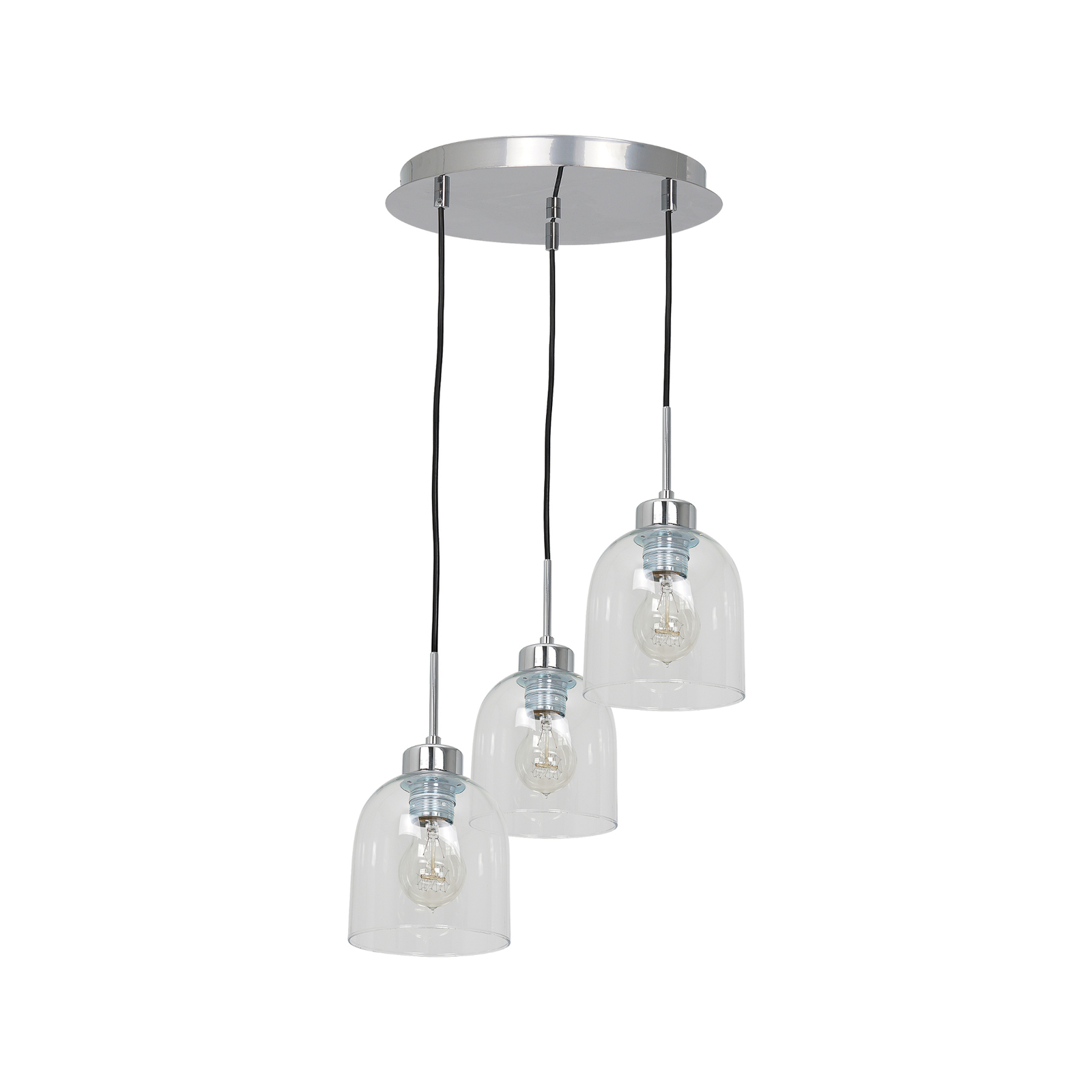Fill hanging light, clear/chrome, 3-bulb, circular
