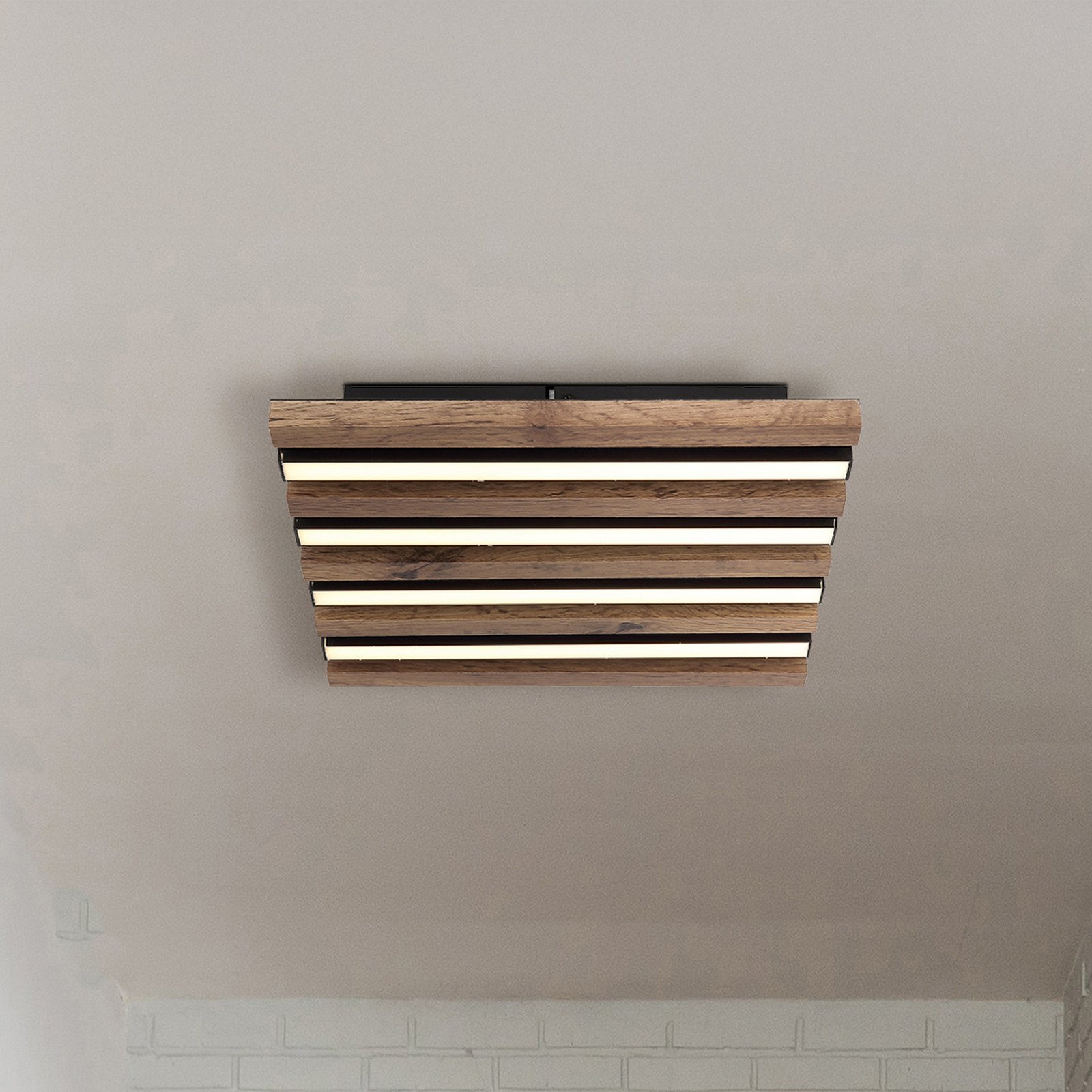 Globo Plafonieră LED Hayden lungime 30 cm negru/lemn închis - Camera de zi / sufragerie - negru lemn închis - Aluminiu