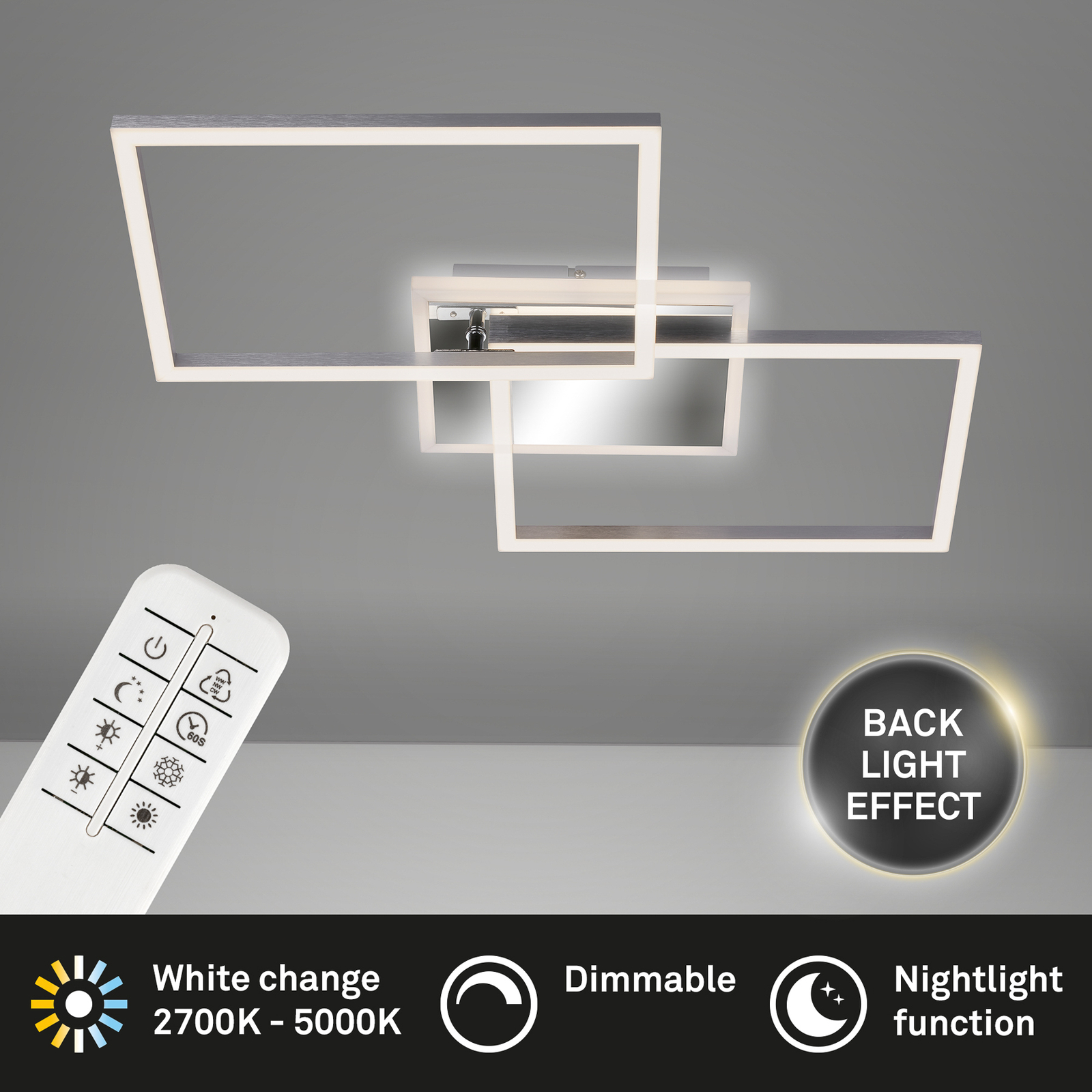 Frame LED ceiling light, 2bulb, CCT, remote Lights.ie
