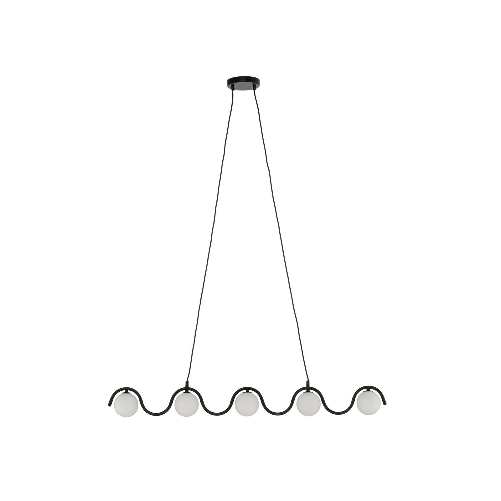 Suspension Sinus 5, noir/opale, verre, longueur 110 cm