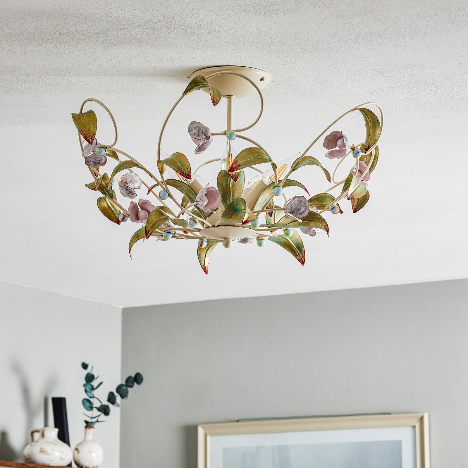 Rose ceiling light as a chandelier, 5-bulb