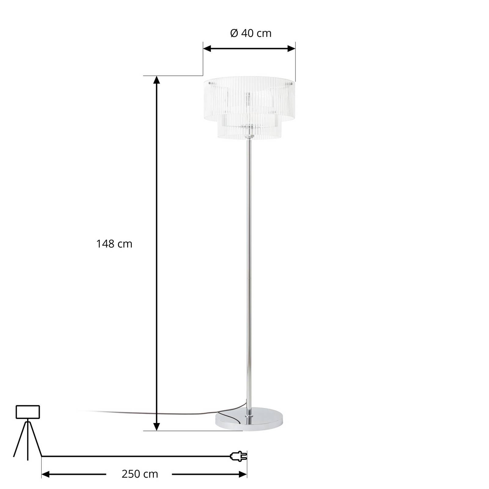 Lampa stojąca Lucande Meritt, chrom/przezroczysta, wysokość 160 cm, szkło