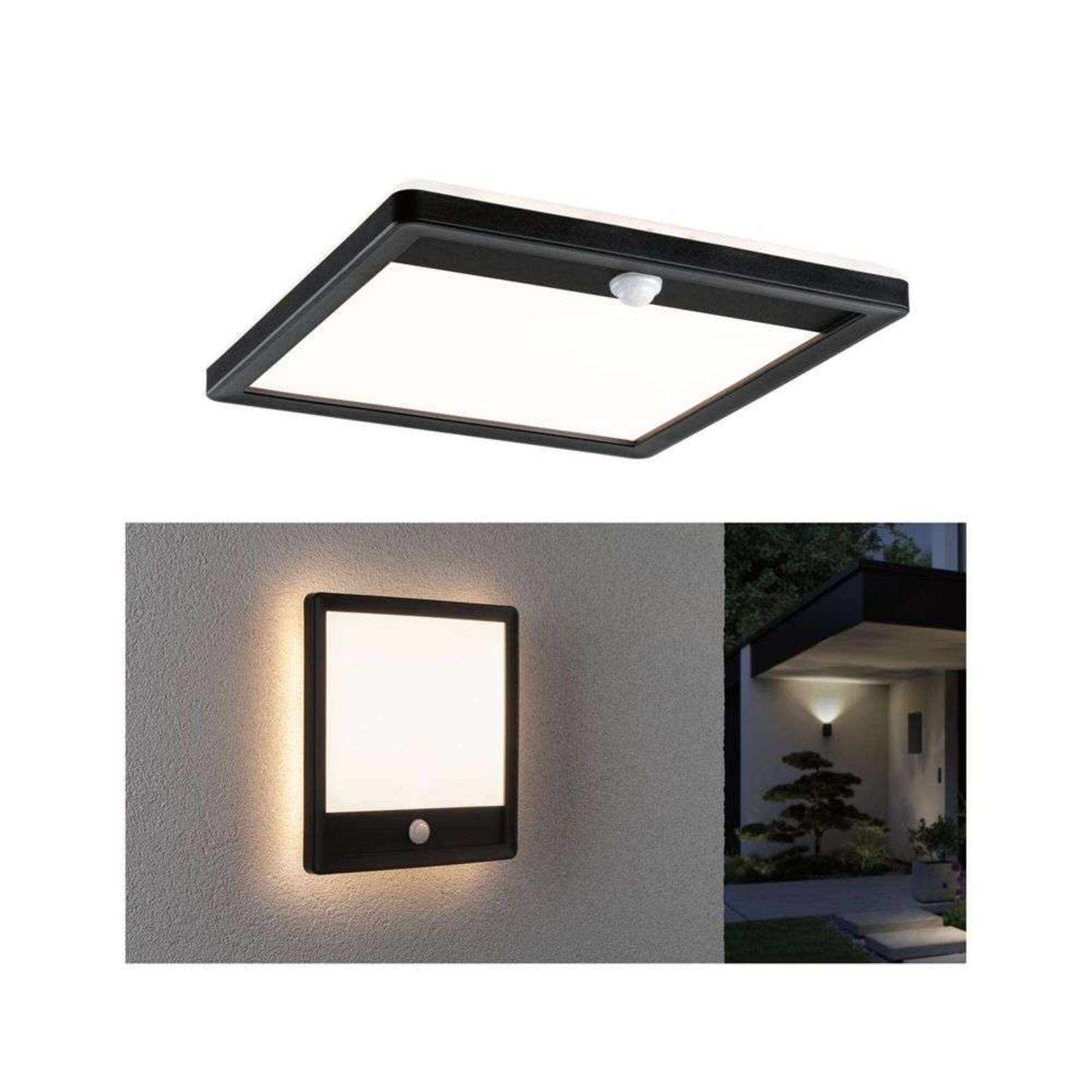 Lamina Aplică de Perete/Plafonieră de Exterior w/Sensor Square SWR Negru - Paulm