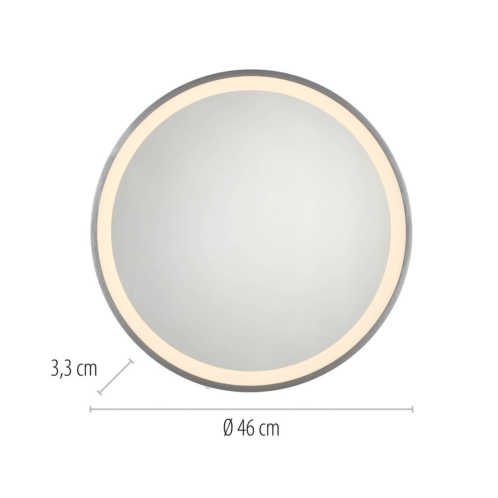 Lustro ścienne LED VIDRO, szare, Ø 46 cm, metal/szkło, przełącznik
