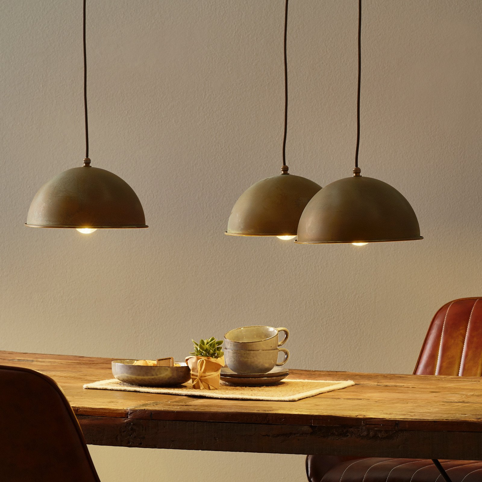 Moretti Luce Lampă suspendată Circle 3248.3L 3 becuri alamă antică - Camera de zi / sufragerie - Antichitate - alamă antică alamă lustruită - Metal