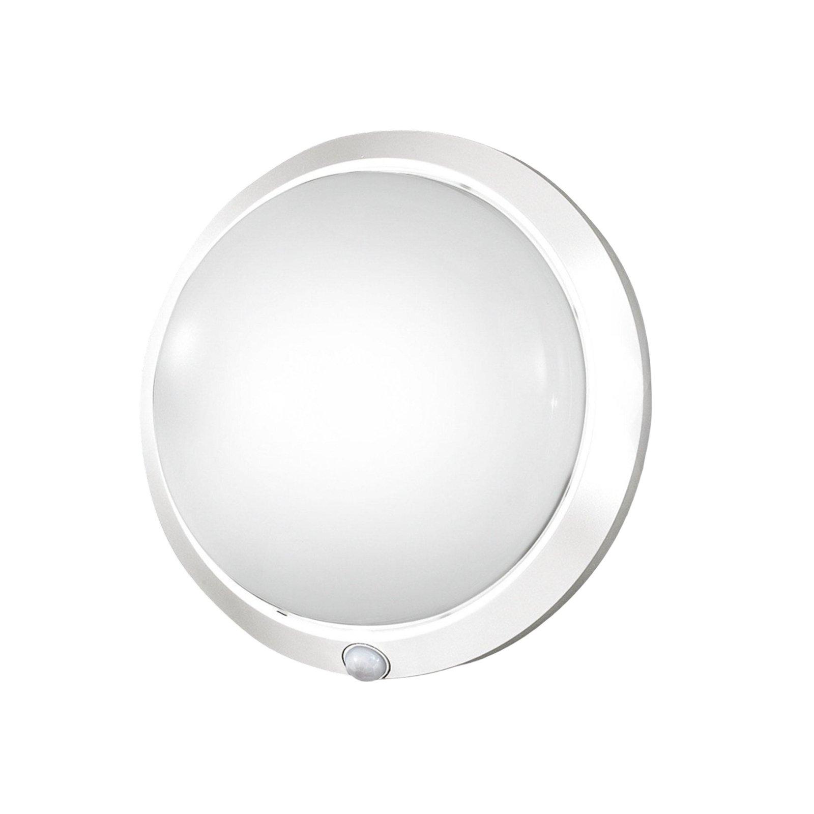 Armilla outdoor wall light, white, motion detector, Ø 30 cm