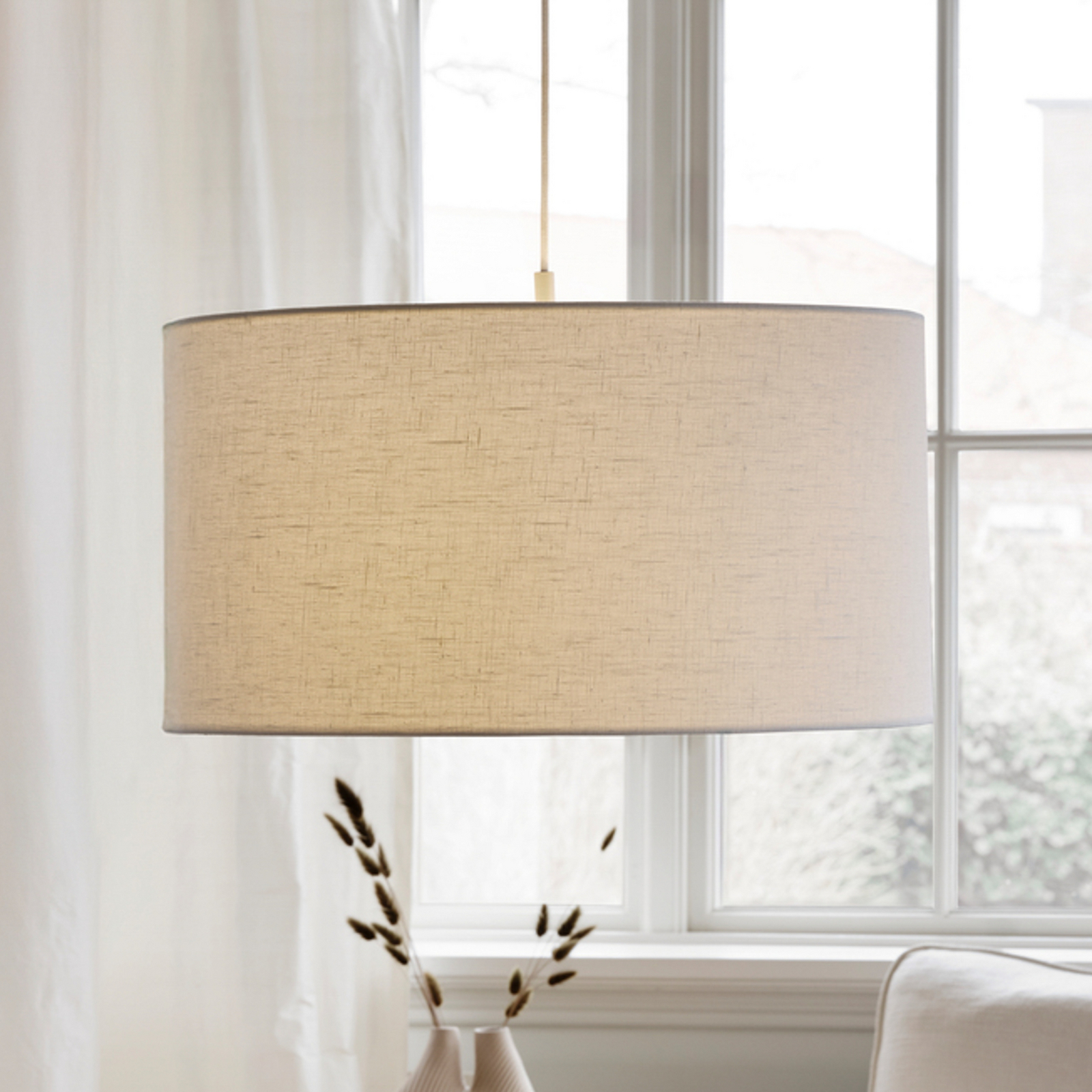 Lampada a sospensione Soft, Ø 60 cm, bianco/sabbia, lino, a 3 luci - Belid