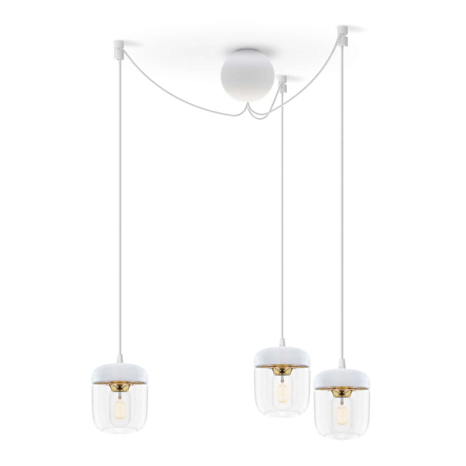 UMAGE Acorn hanging lamp three-bulb, white/brass