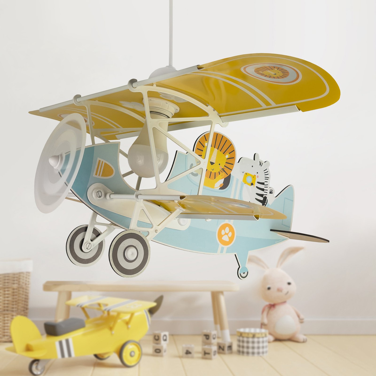 Dalber hanglamp Lion Plane, kleurrijk, hout/kunststof