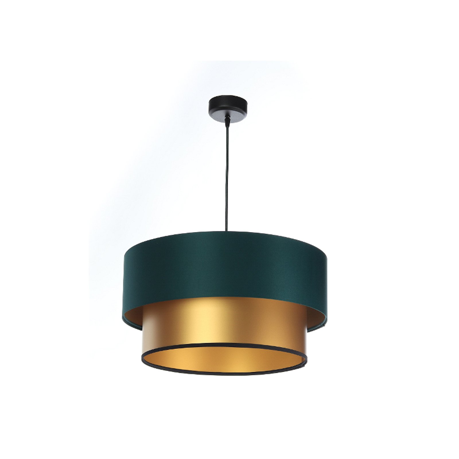 Dorina pendant light with double shade, green/gold
