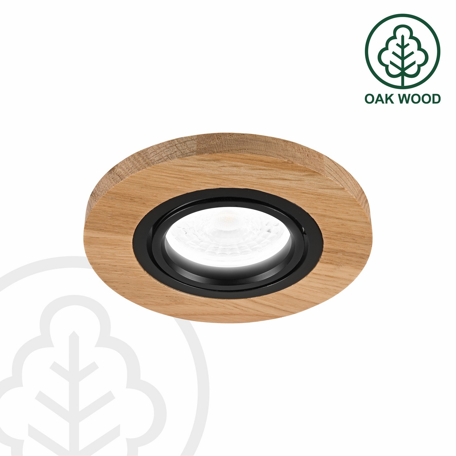 Tobby recessed ceiling light, Ø 10 cm, set of 3, oak GU10
