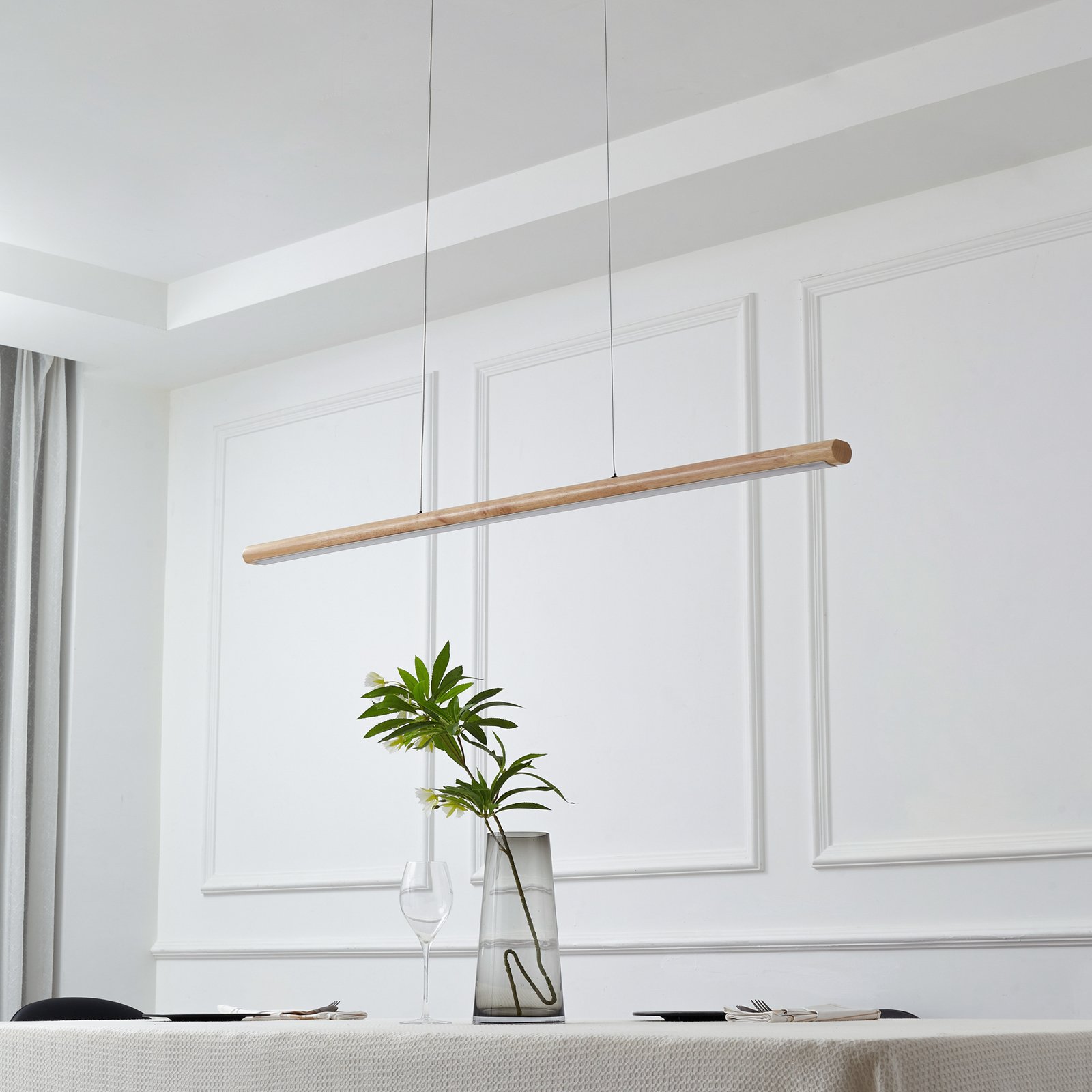 Lucande LED pendant light Maruta, wood, beam, 120 cm, 3000K