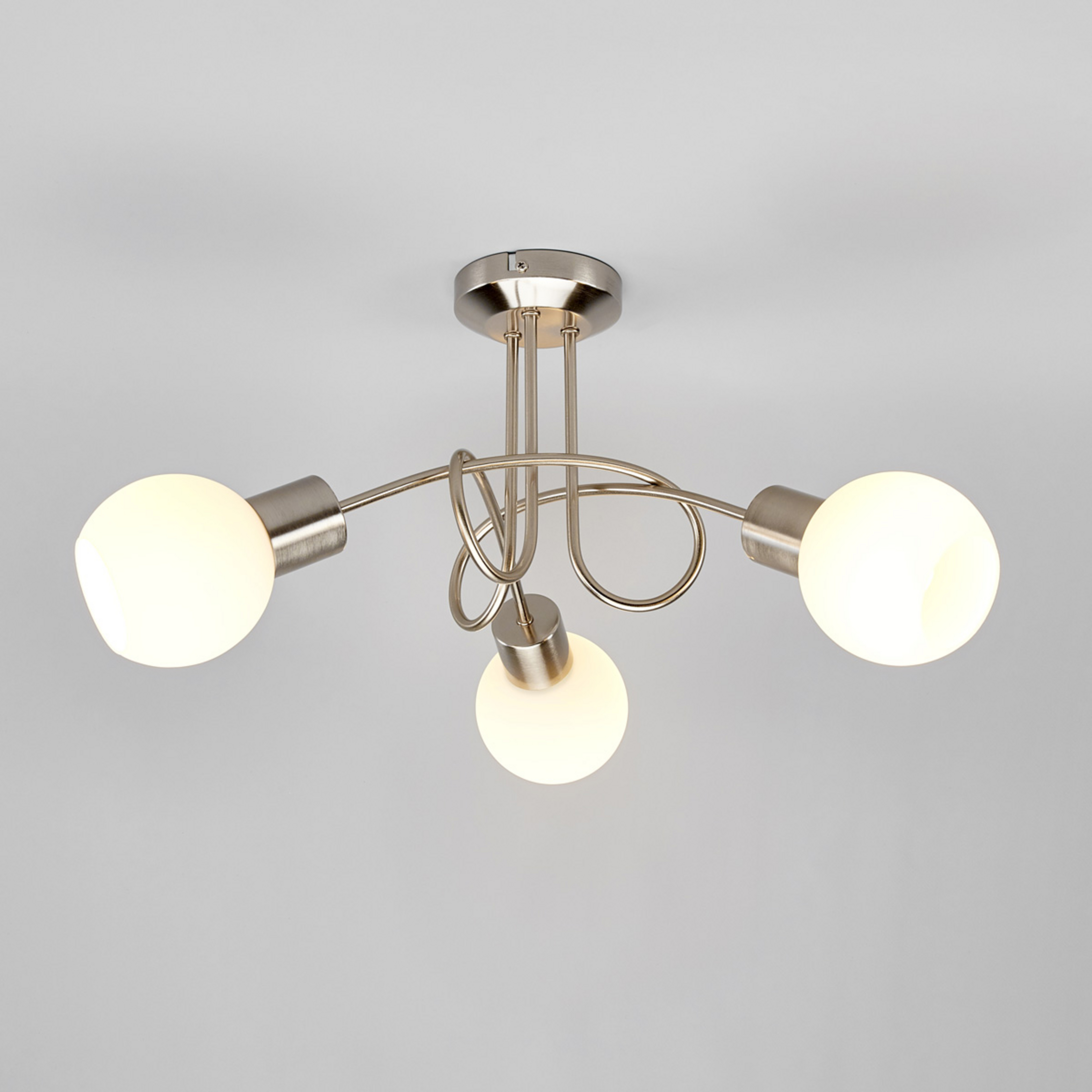 Lindby plafonieră Elaina, Ø 38cm, 3 becuri, nichel, sticlă, E14