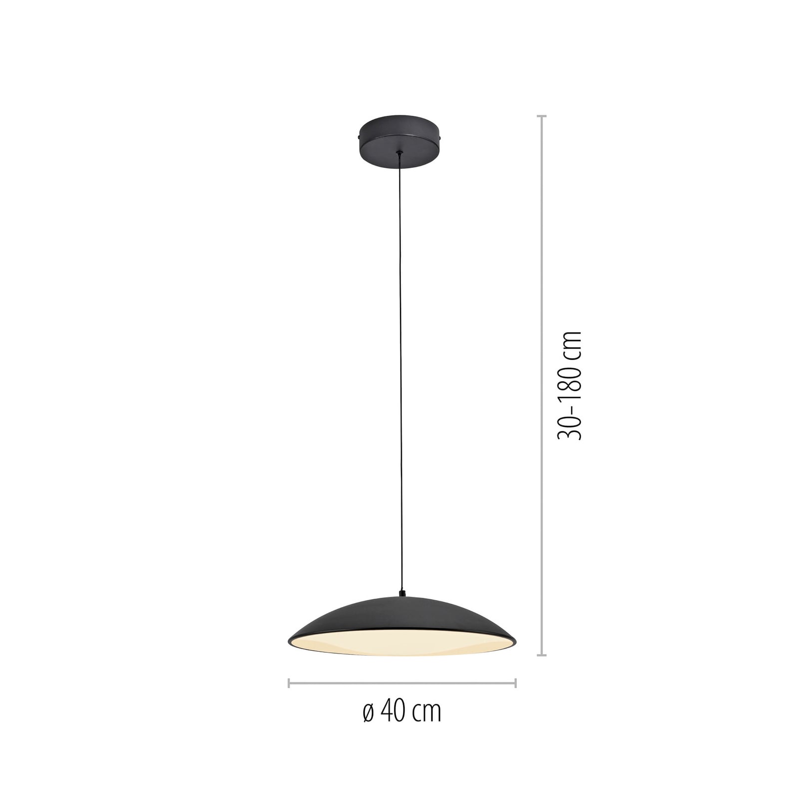 LED viseća svjetiljka LENTE, crna, Ø 40 cm, metal, s prigušivačem