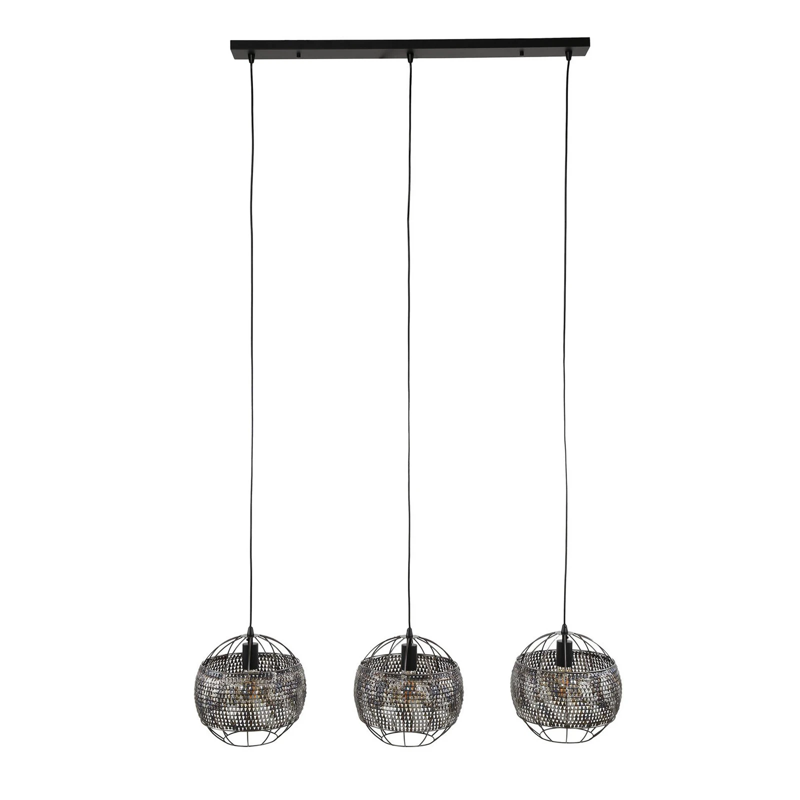 Candeeiro suspenso aberto Setengah, 3 lâmpadas, preto-castanho, metal