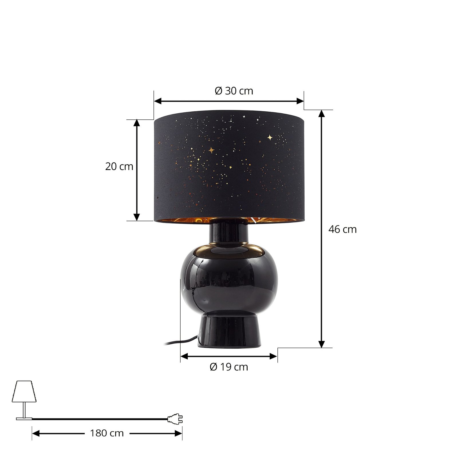 Lindby bordlampe Arved, svart, tekstil, keramikk, 46 cm