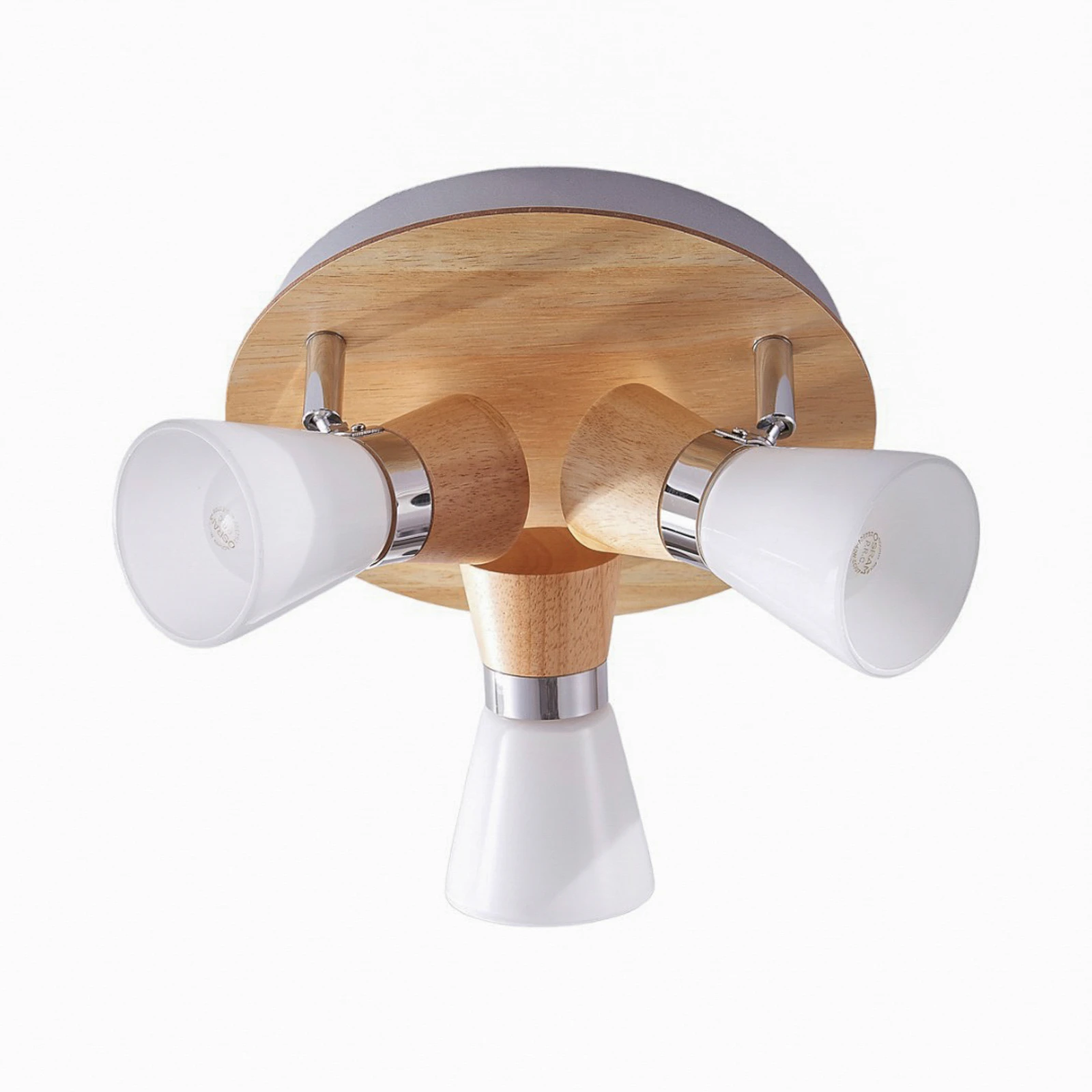 Lindby Stropné svietidlo Vivica, Ø 26 cm, chróm/drevo, 3-pl