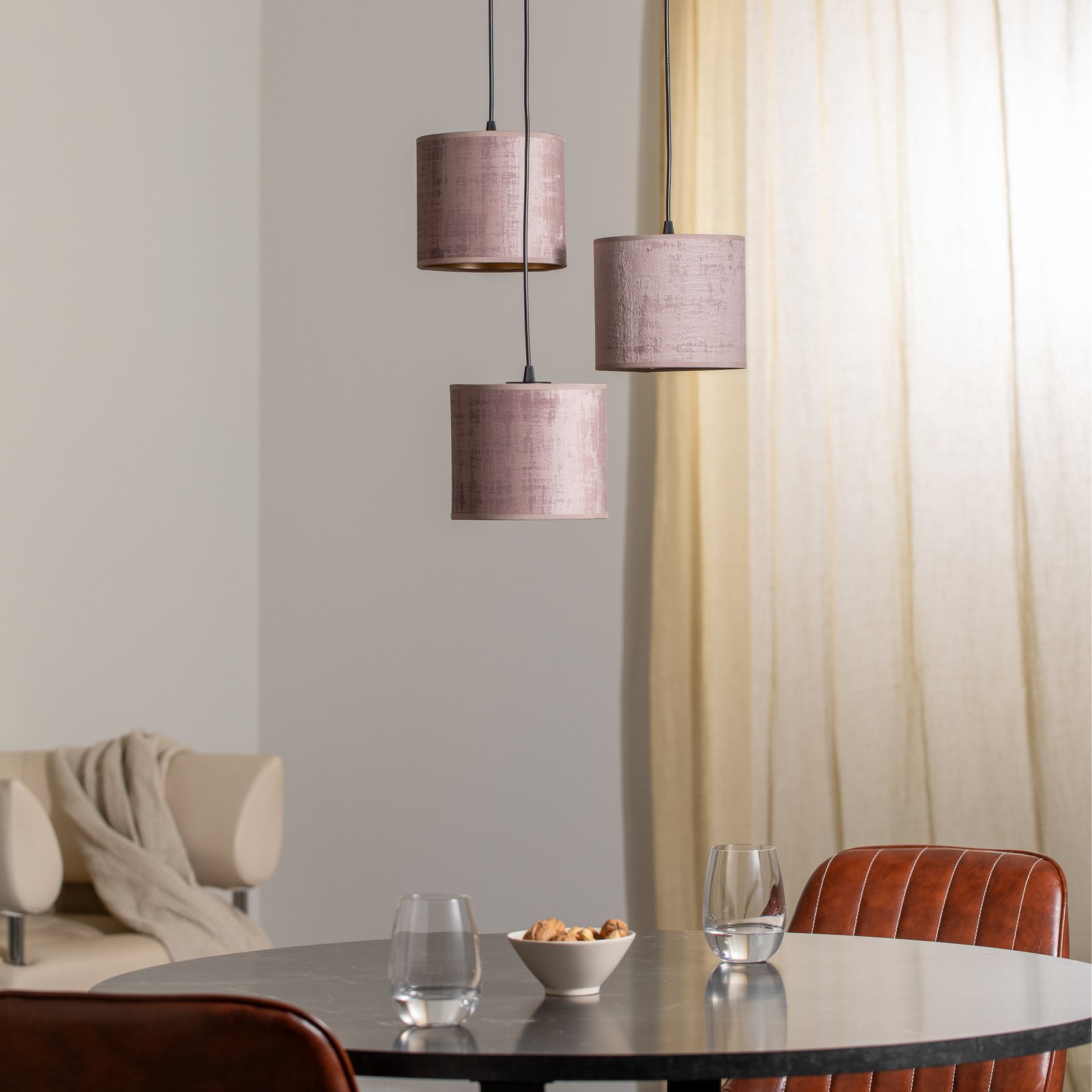 Hanglamp Jari stoffen kap 3-lamps rond rosé-goud