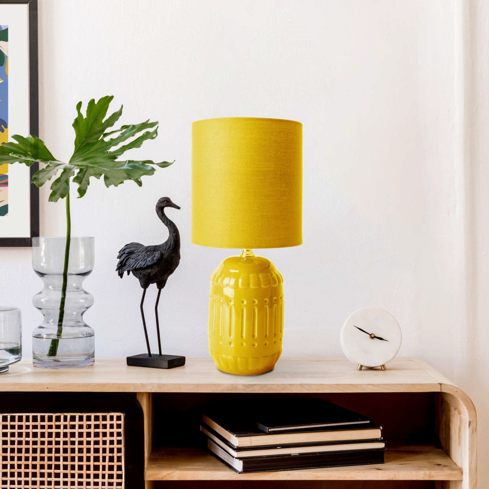 Lampa stołowa Erida, ceramika i tkanina, żółta