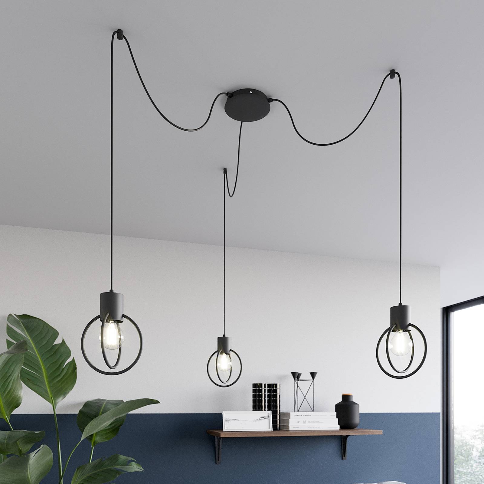 Hanglamp Aura 3, 3-lamps, zwart