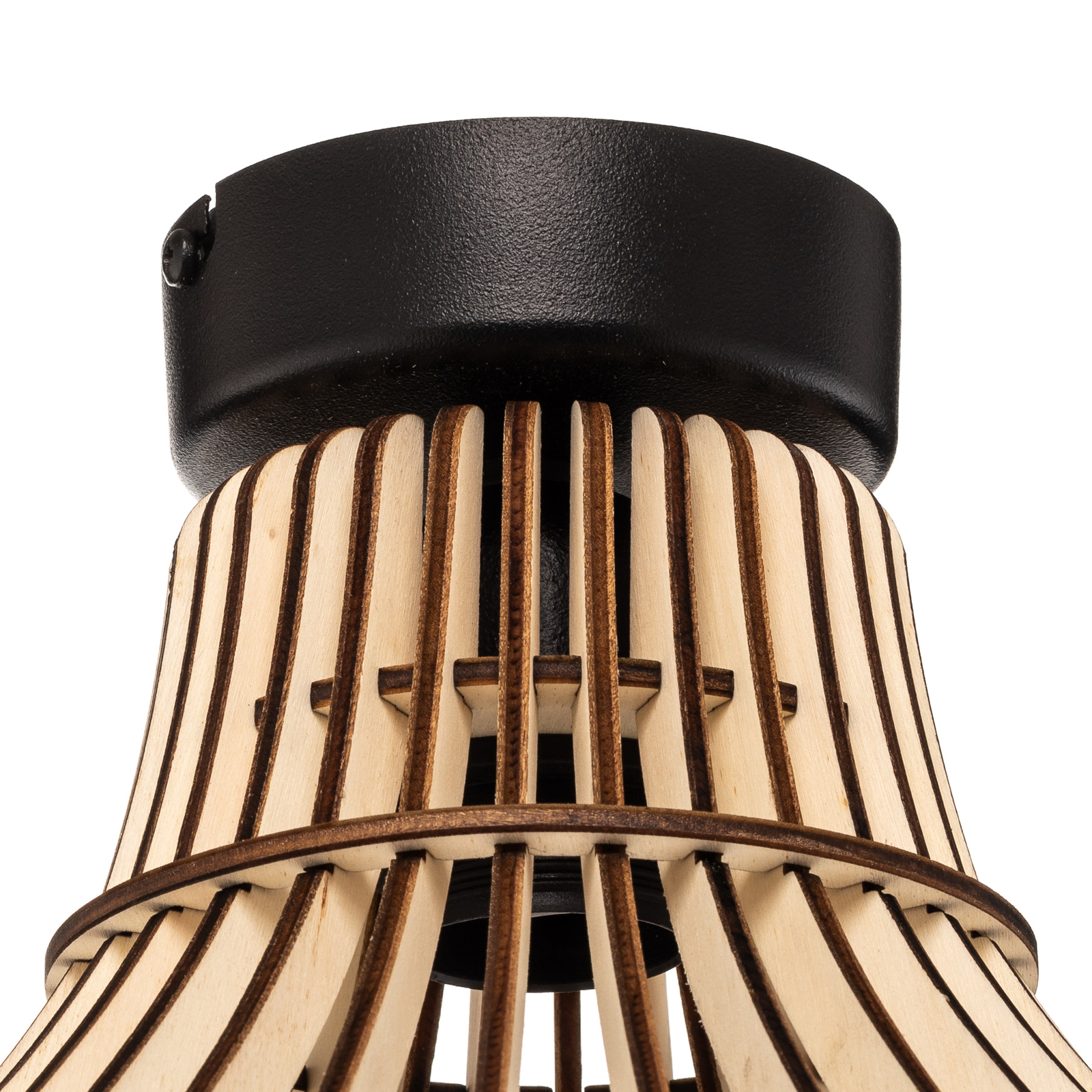 Barrel ceiling light with a wooden lampshade